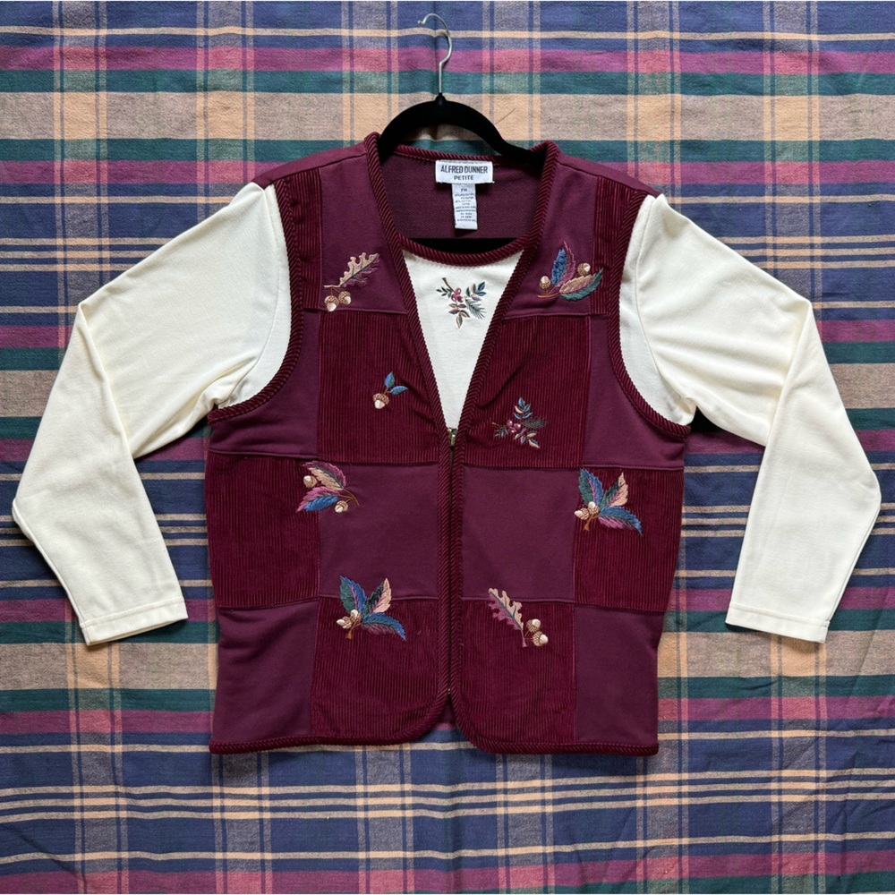 Vintage Alfred Dunner 2-in-1 Zip Up Corduroy Cardigan Longsleeve Sweater Vest